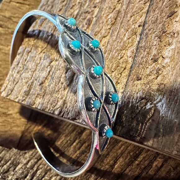 Native American Lucia Turquoise Adjustable Cuff Bracelet in Sterling Silver, Co - Picture 1 of 8